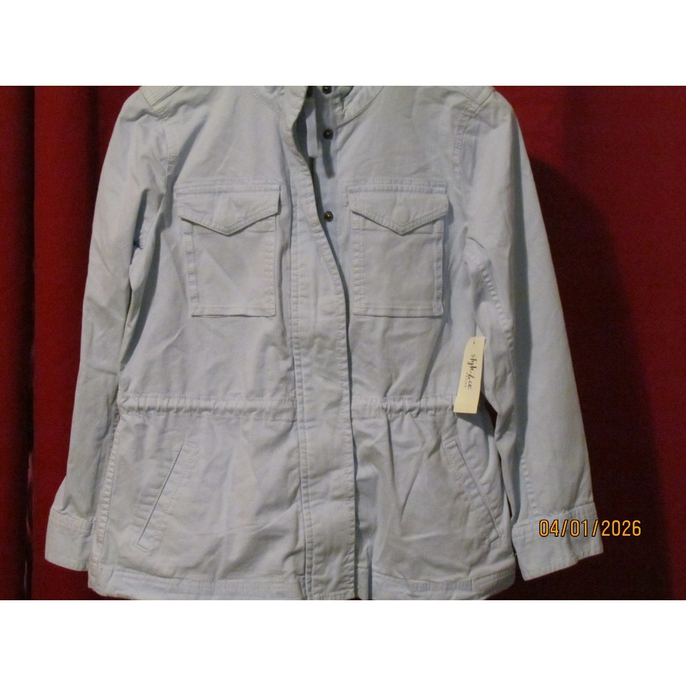 Style & Co Womens Petite PP Light Blue Utility Field Jacket NWT Drawstring Waist